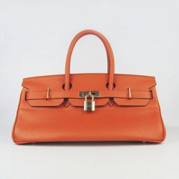 Hermes Birkin 42Cm Togo Leather Handbags Orange Gol
